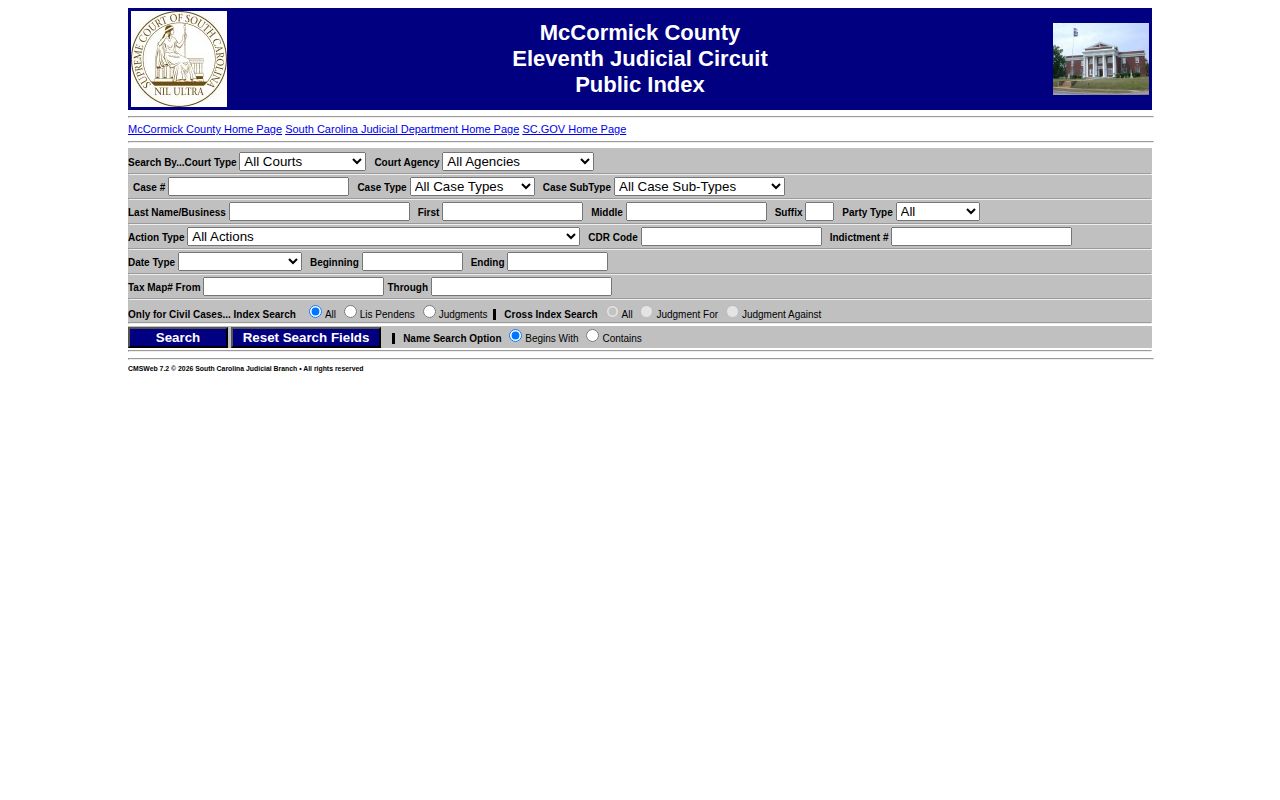 McCormick County release record search in the Public Index